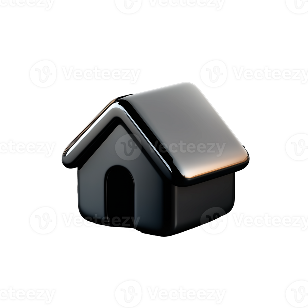 Shiny black miniature house icon with modern design on transparent background png