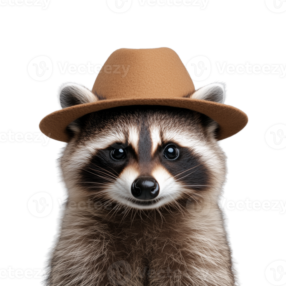 fofa guaxinim vestindo Castanho chapéu em transparente fundo png