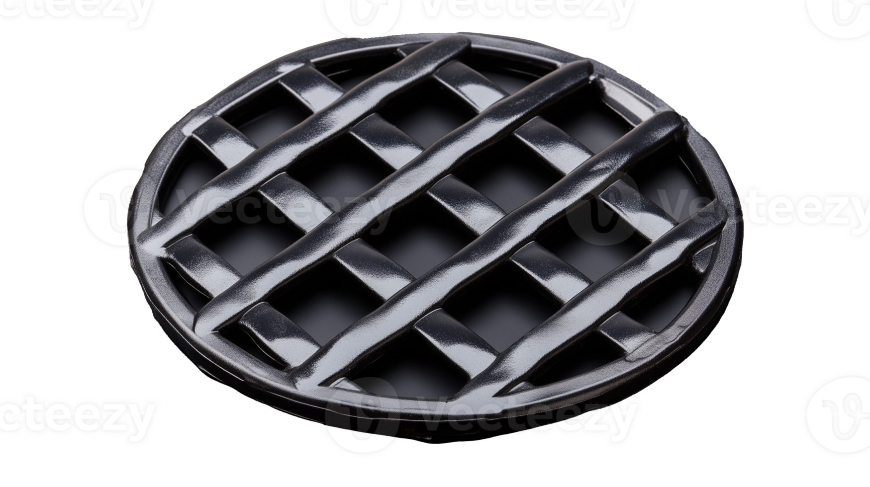Black circular waffle with grid pattern on transparent background png