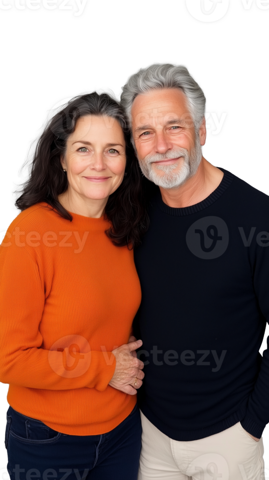 Happy senior couple embracing and smiling on transparent background png