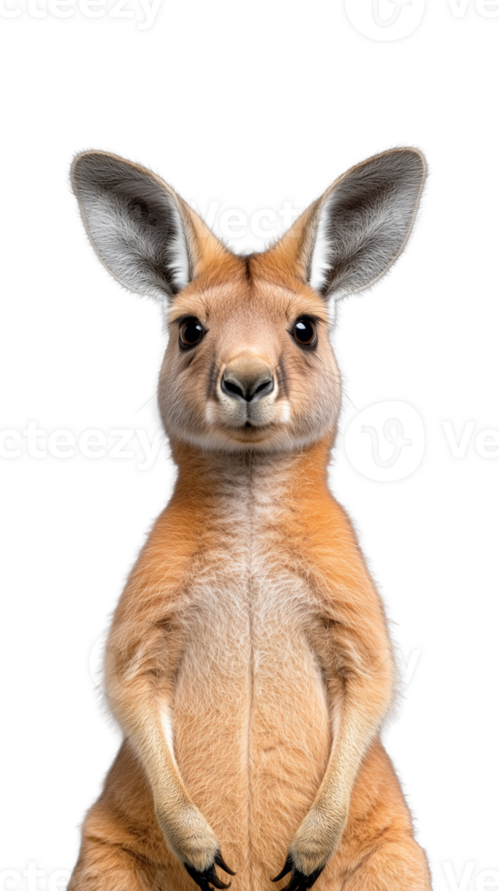 Kangaroo standing upright with curious expression on transparent background png
