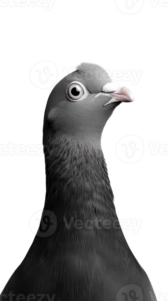 Portrait of a gray pigeon with focused gaze on transparent background png