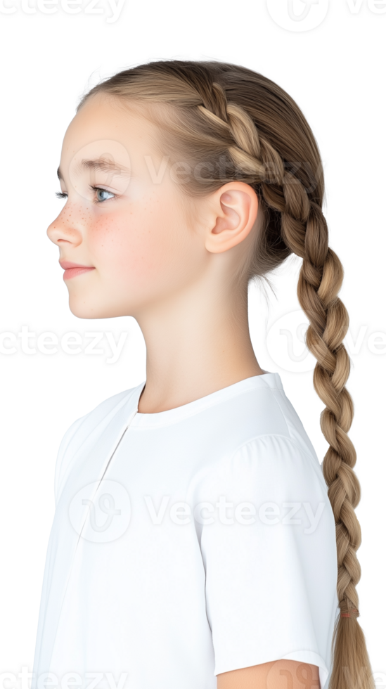 Profile view of young girl with braided hair on transparent background png