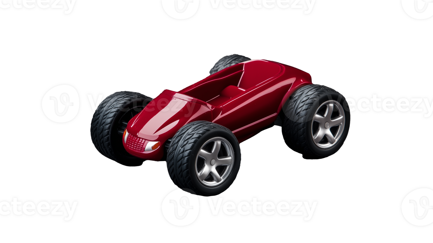 Red vintage toy car model with minimalist design on transparent background png