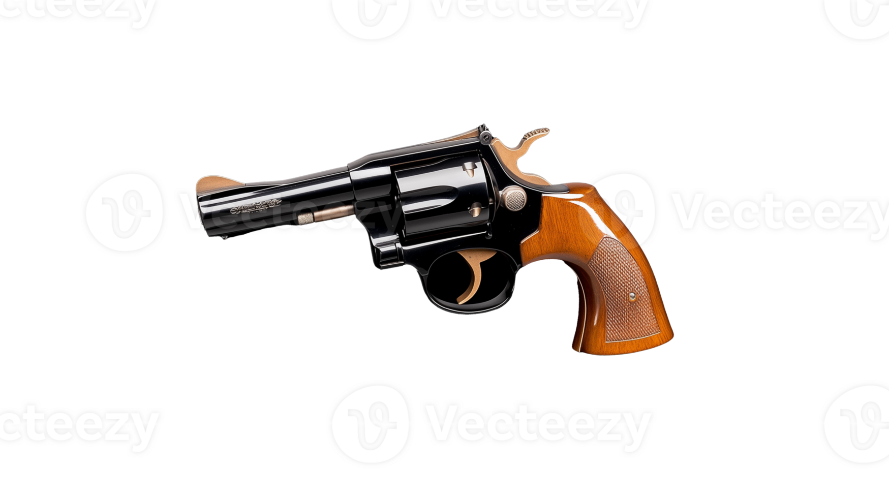 Classic revolver handgun with wooden grip isolated on transparent background png