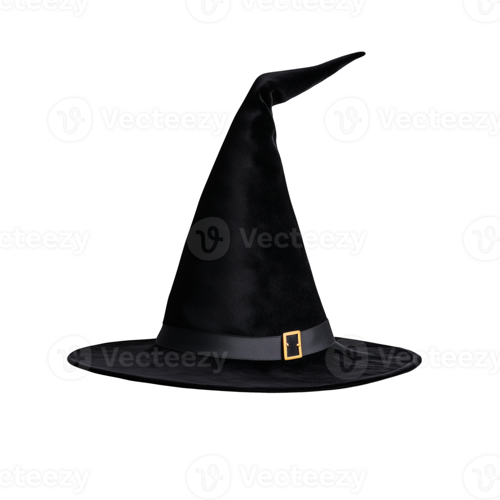 Black pointed witch hat with buckle detail on transparent background png