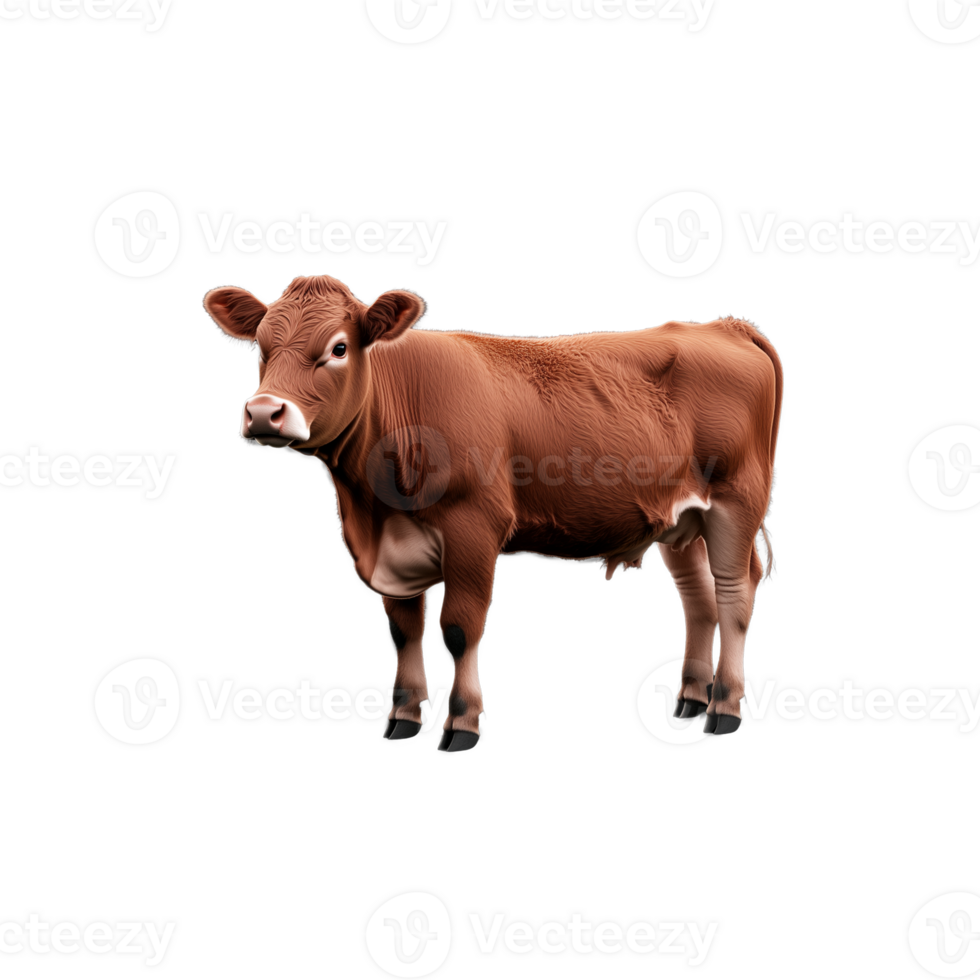 Young brown cow with short hair on transparent background png