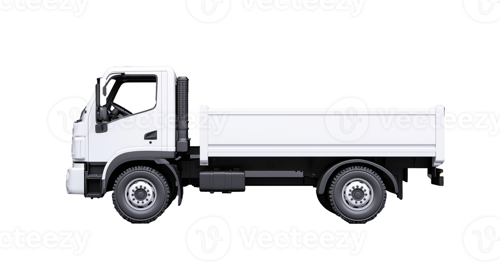 White cargo truck with side view on transparent background png
