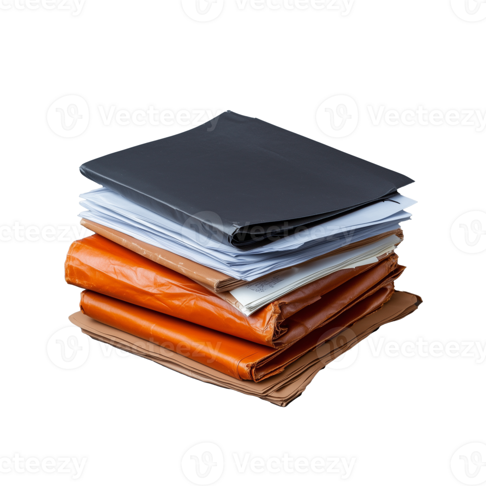 Pile of neatly folded clothes with orange and blue tones on transparent background png