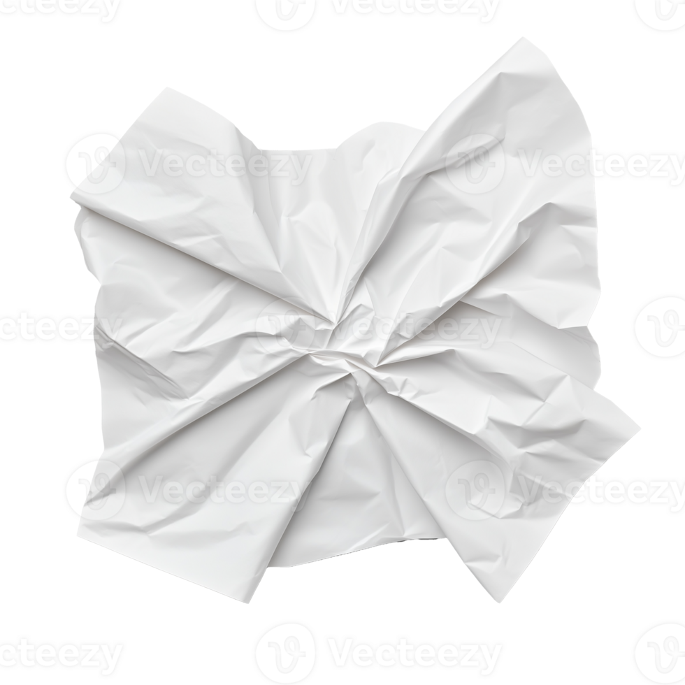 Wrinkled piece of white paper on transparent background png
