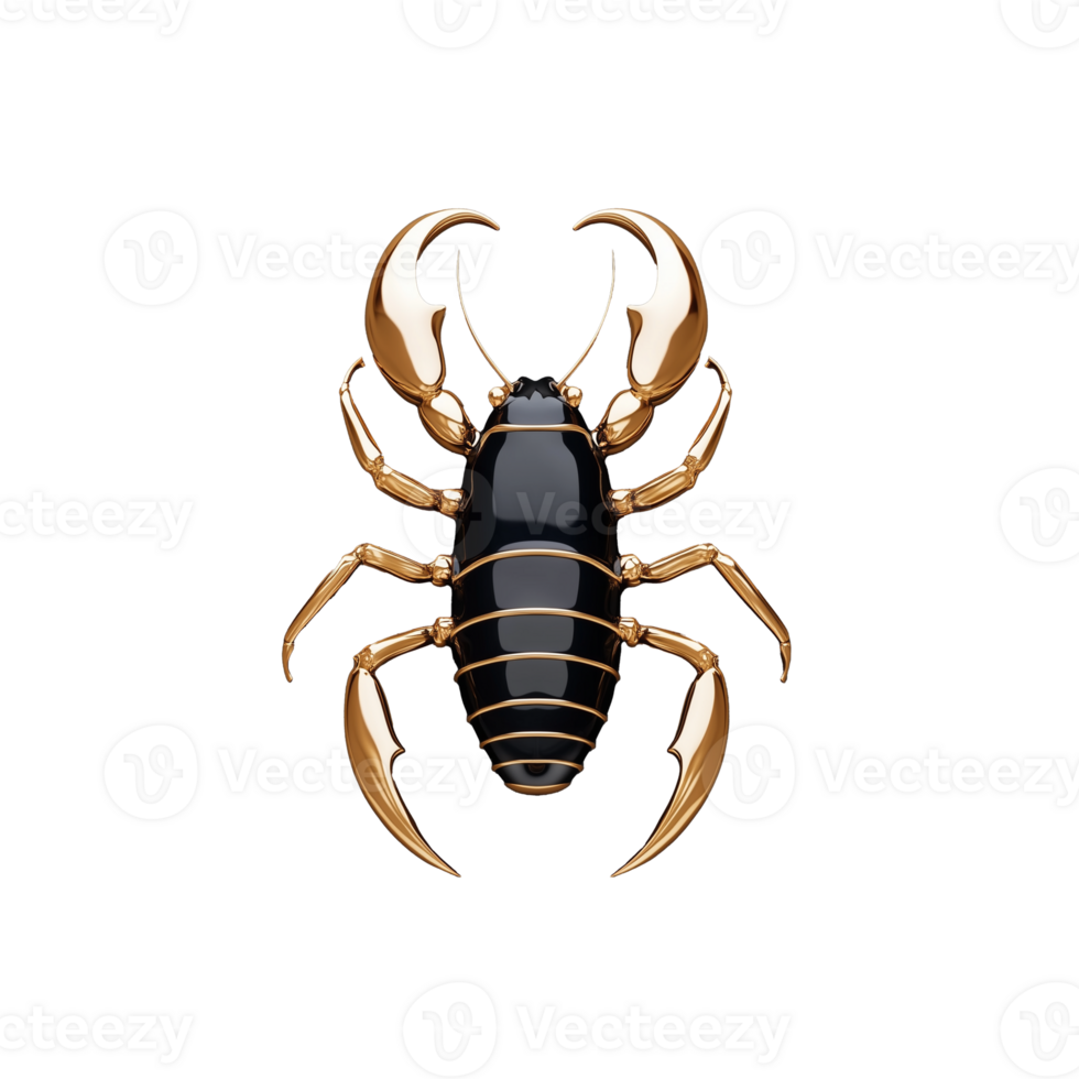 Realistic scorpion with black body and segmented tail on transparent background png