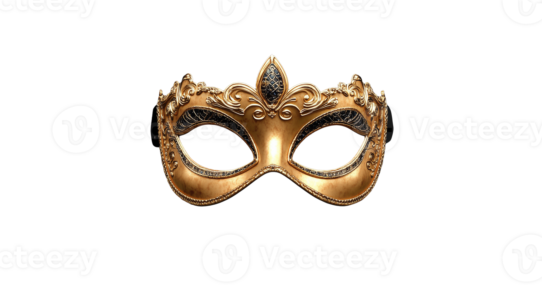 Ornate gold masquerade mask with intricate detailing on transparent background png