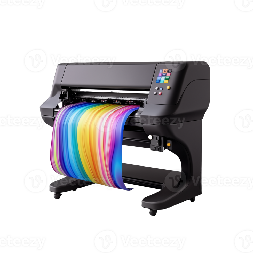 Large format printer with colorful output on transparent background png