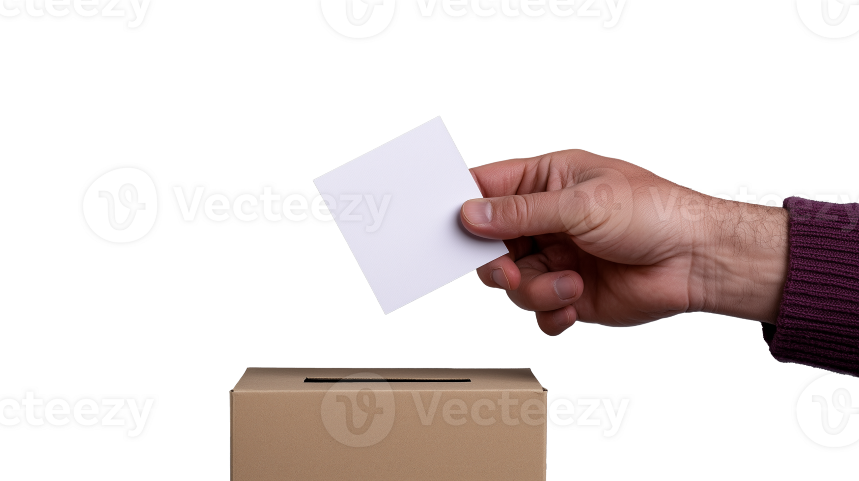 Person placing vote in ballot box on transparent background png