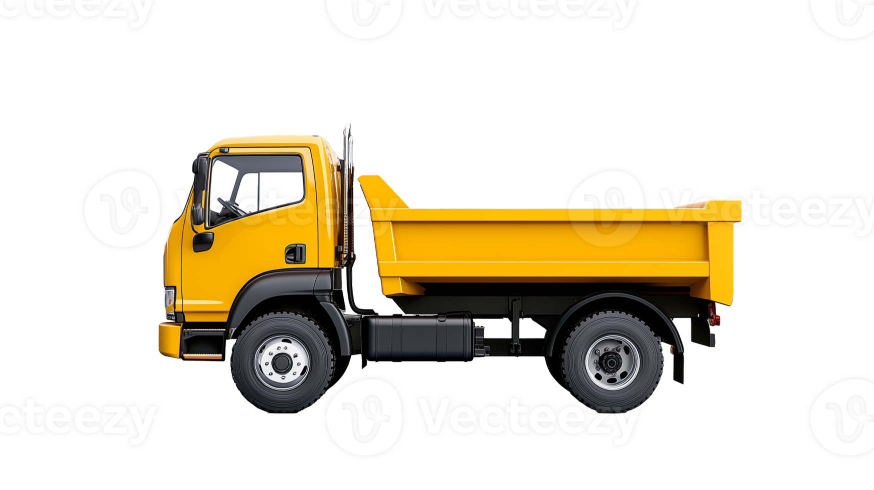 Yellow dump truck with open cargo bed isolated on transparent background png