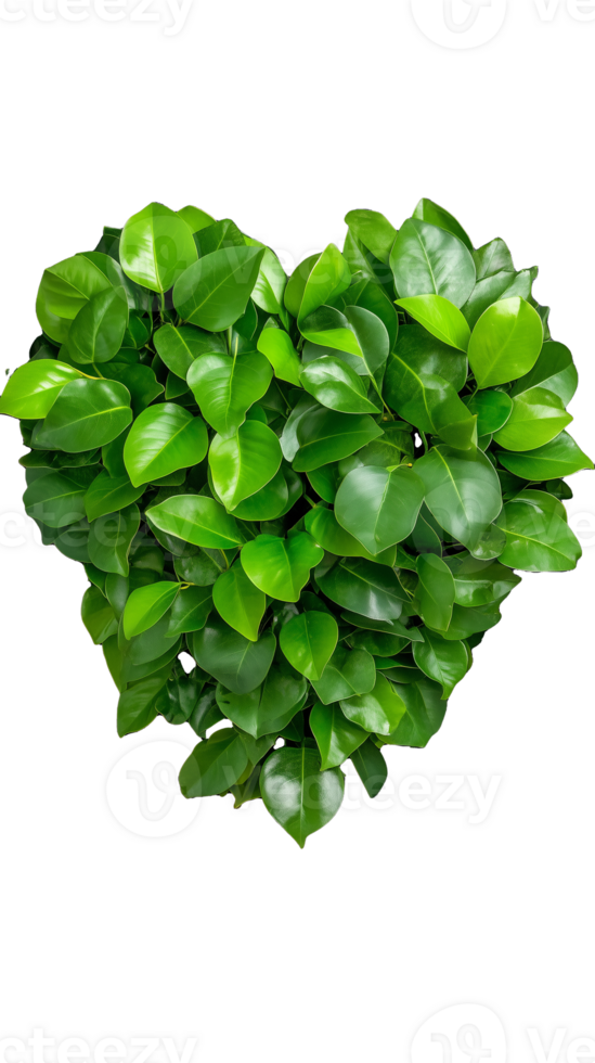 Dense heart-shaped foliage arrangement on transparent background png