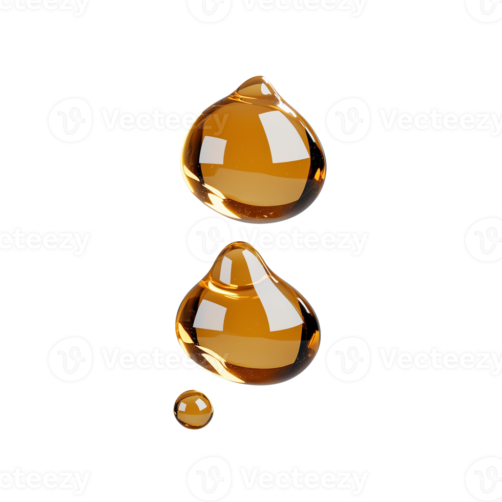 Golden liquid droplets falling on transparent background png