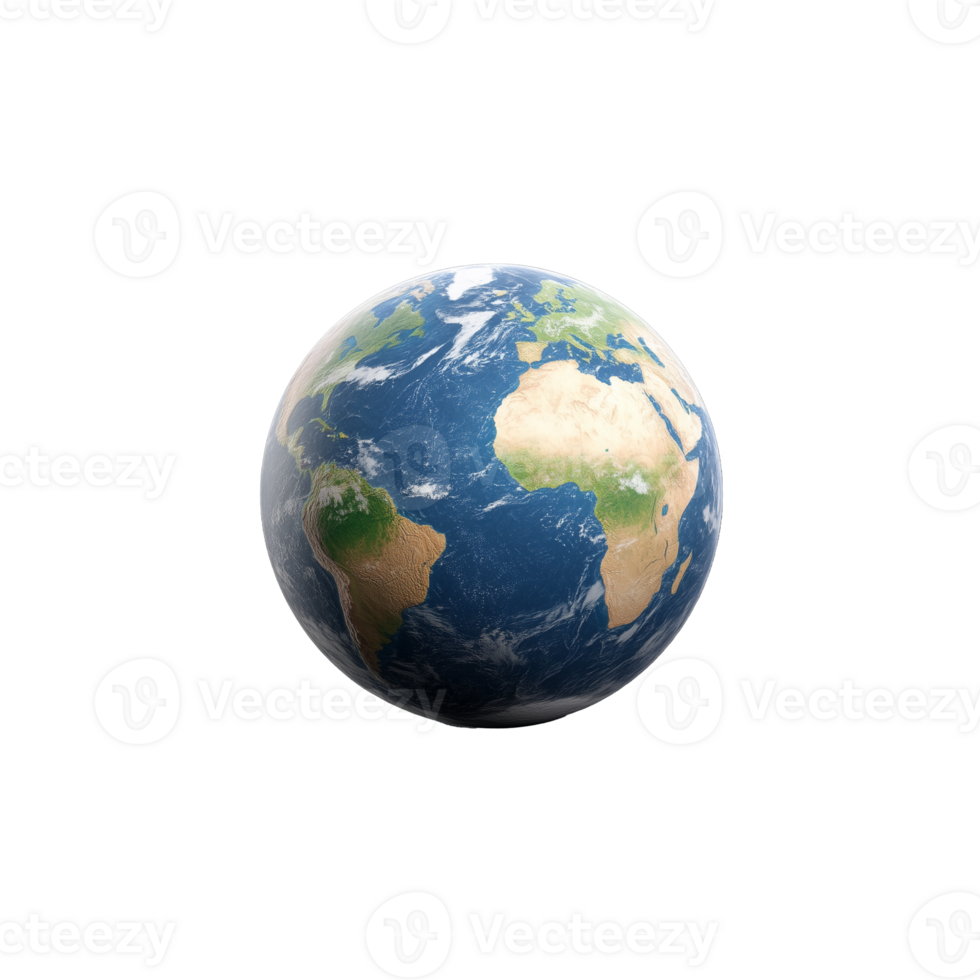 Planet Earth globe with focus on Africa and Europe continents on transparent background png