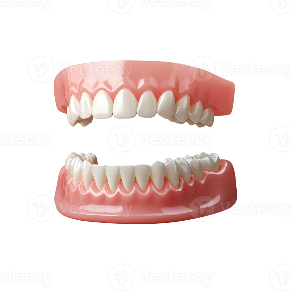 Upper and lower dental dentures isolated on transparent background png