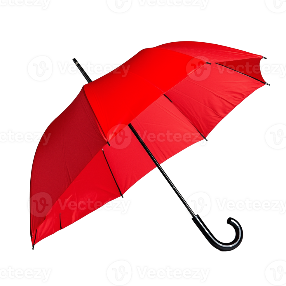 Bright red umbrella fully open and facing upward isolated on transparent background png
