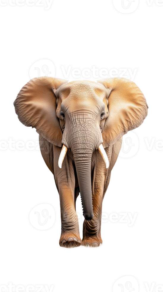 African elephant facing forward isolated on transparent background png