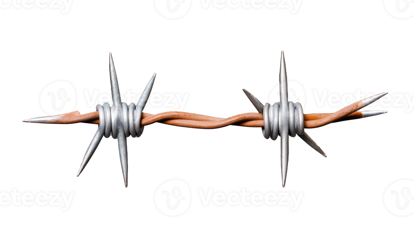 Close-up of barbed wire with metal spikes isolated on transparent background png
