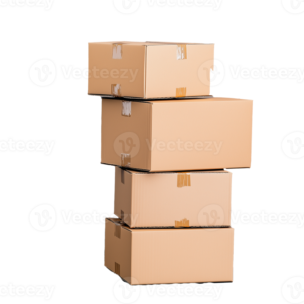 Stack of cardboard boxes isolated on transparent background png