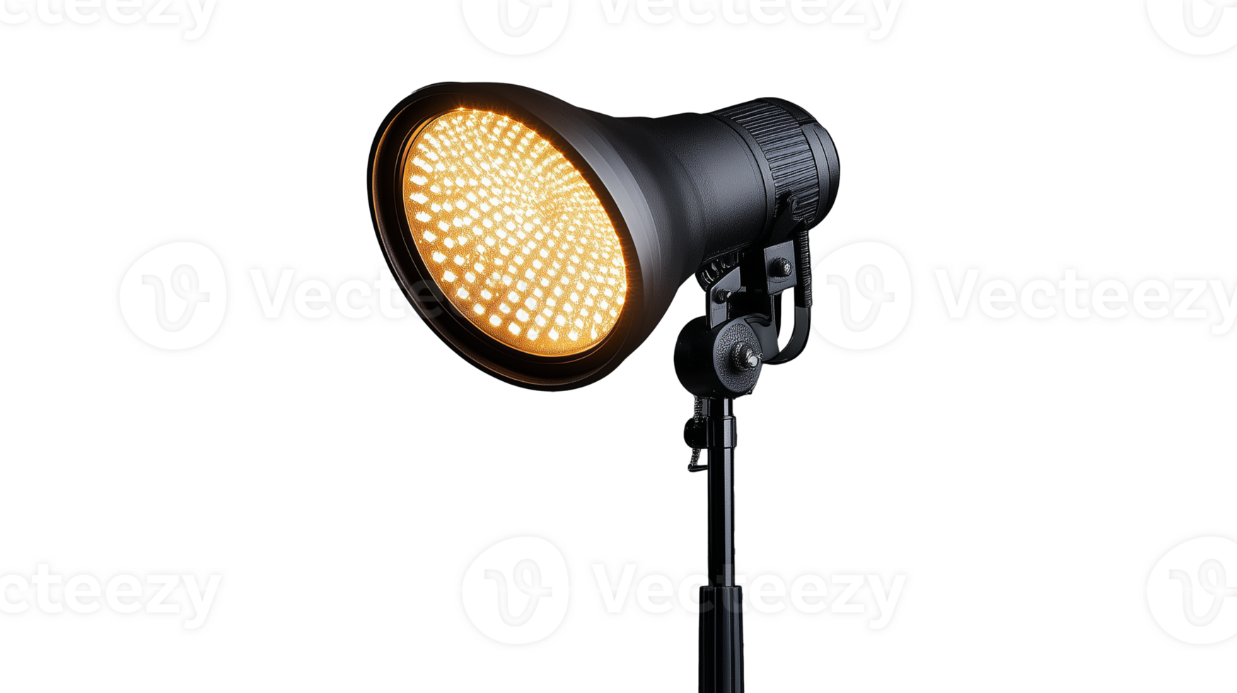 Professional adjustable spotlight for photography on a black stand isolated on transparent background png