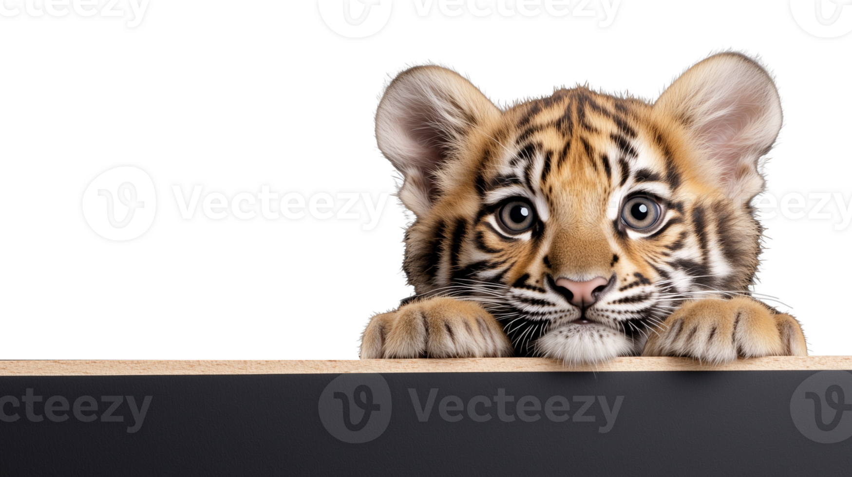 Adorable tiger cub peeking over edge isolated on transparent background png
