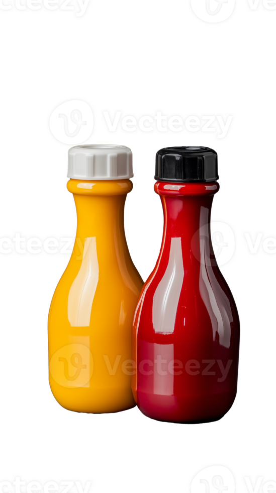 Two sauce bottles, one red and one yellow, isolated on transparent background png