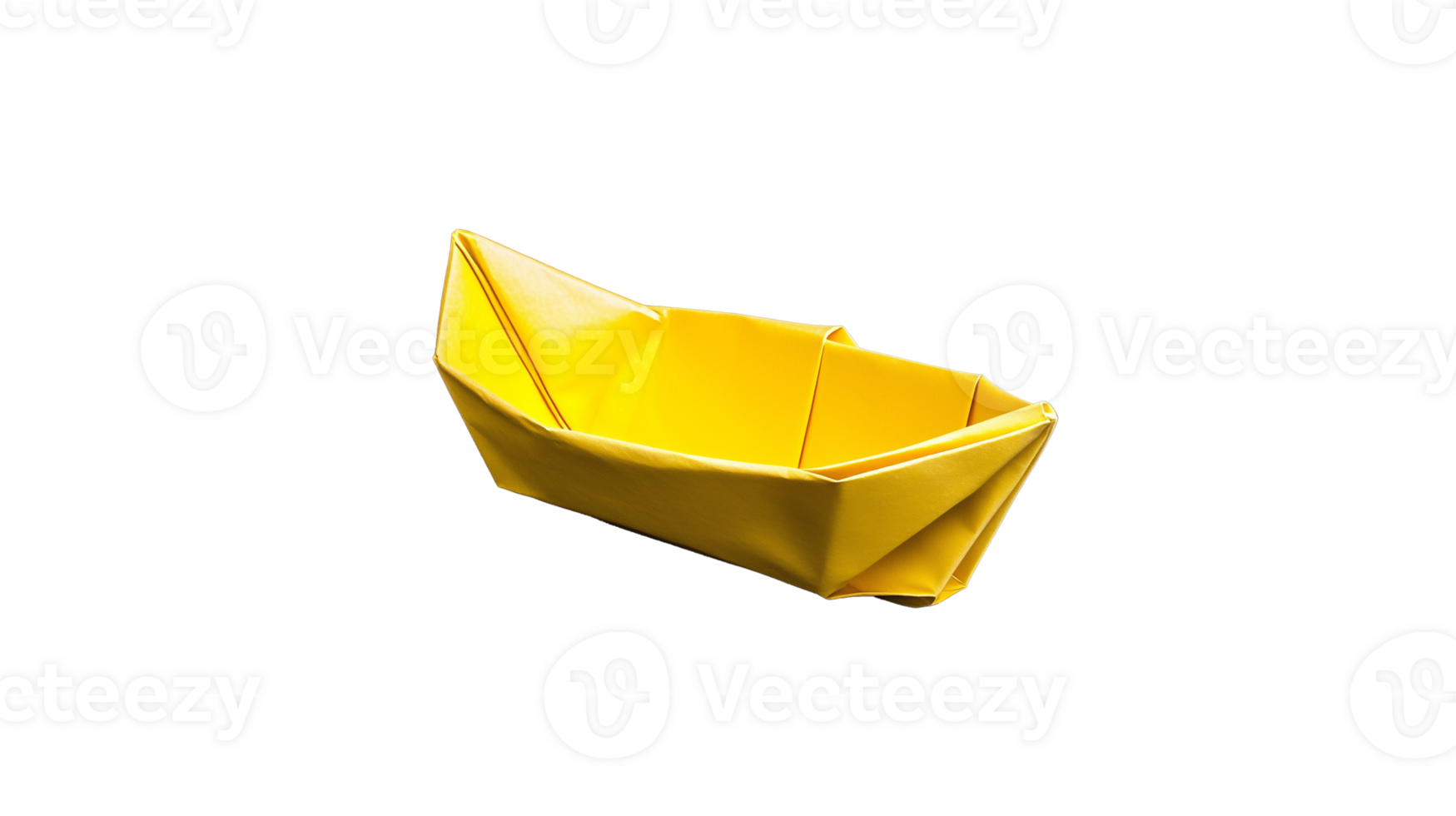 Yellow origami paper boat with sharp folds on transparent background png