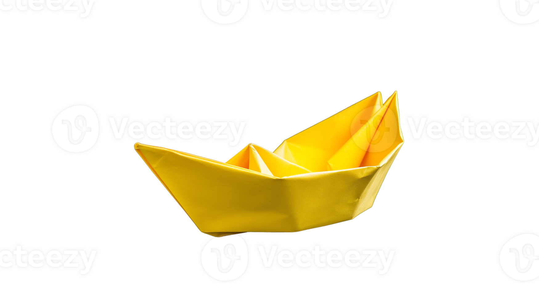 Simple yellow paper boat with origami folds on transparent background png