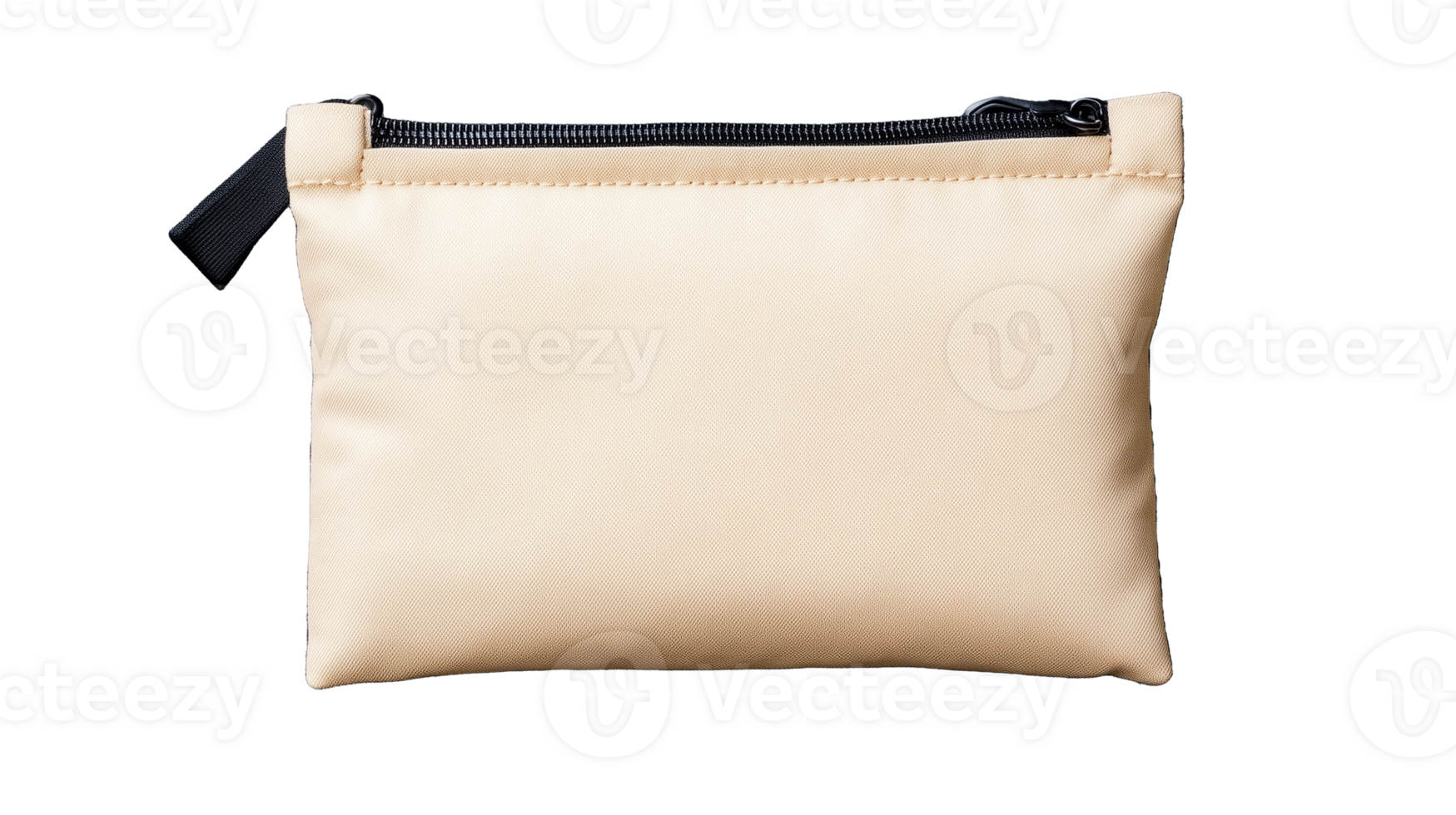 Beige fabric pouch with black zipper png