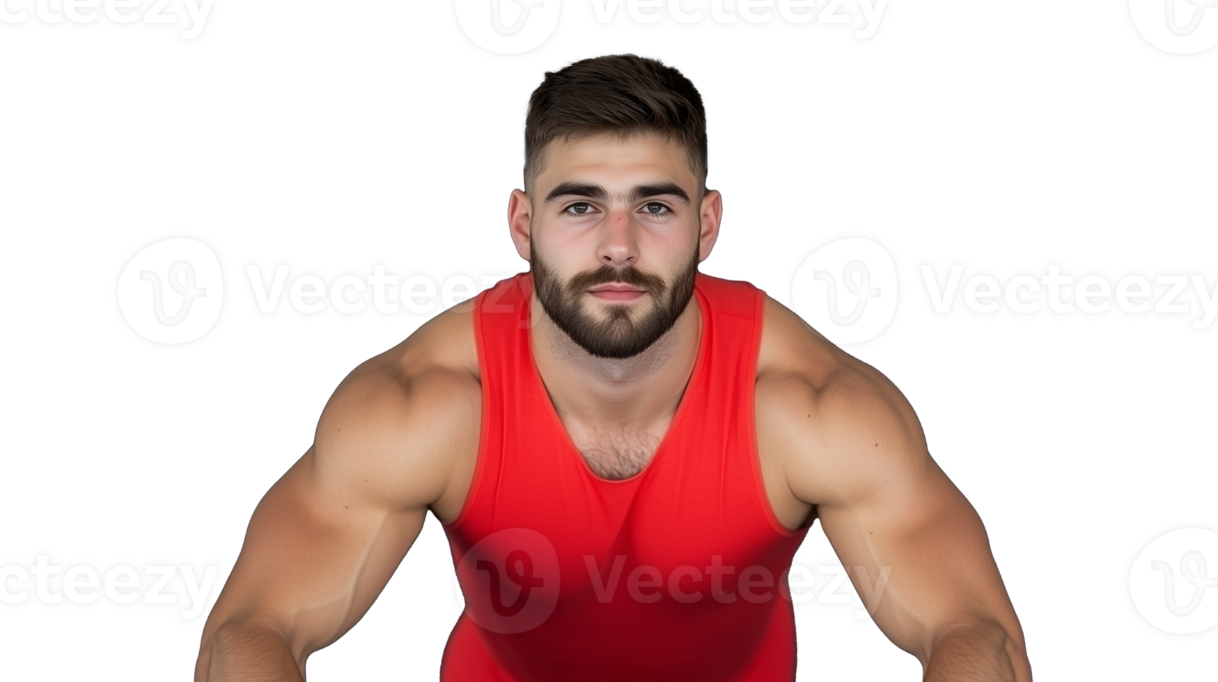 Bearded athletic man in red tank top posing png