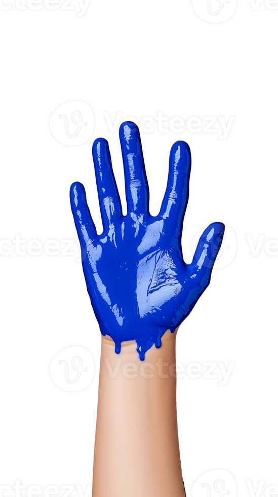 Blue painted hand with open palm png