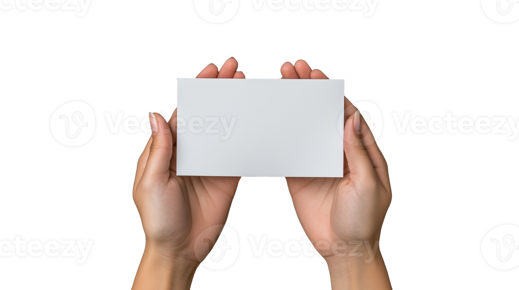 Two hands holding blank white card horizontally png