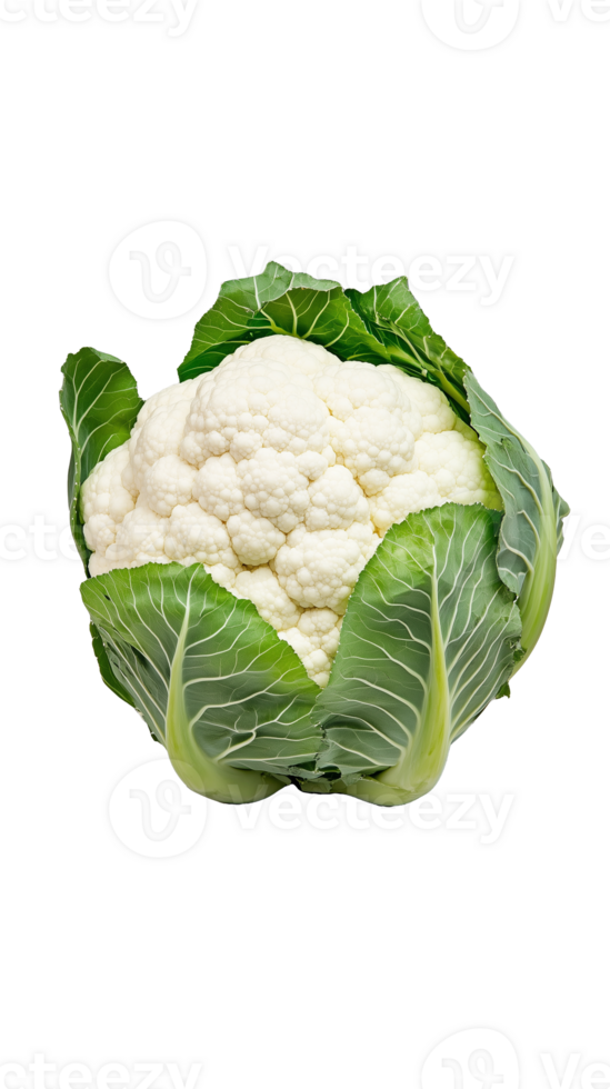 Cauliflower head with green leaves png