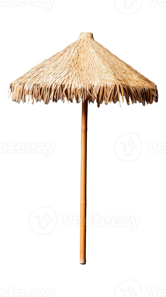 Straw beach umbrella with wooden pole png