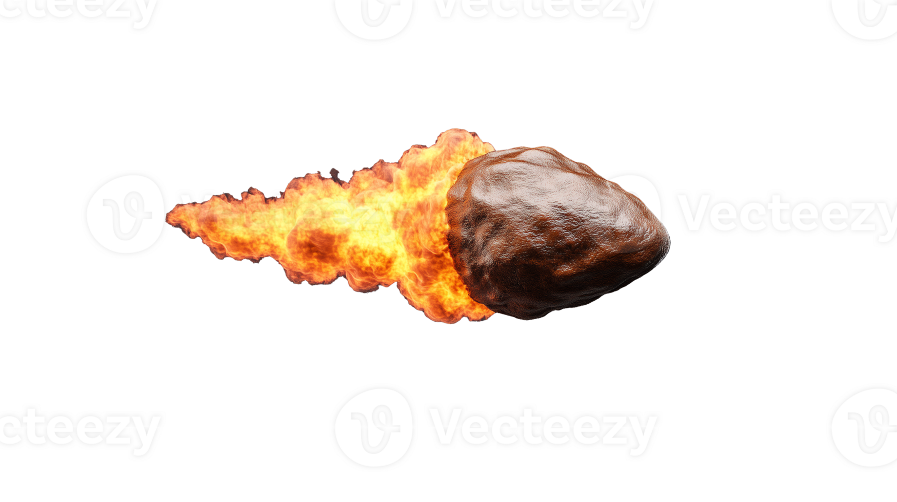 Fiery asteroid with flames, transparent background png