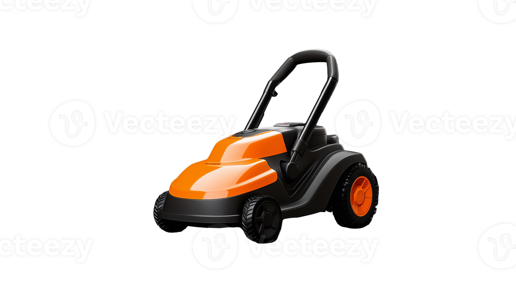 Modern lawn mower with black handle, transparent background png