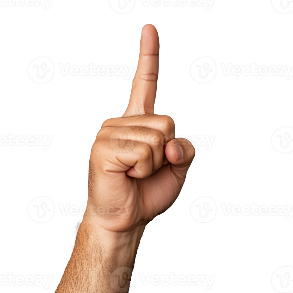 Index finger raised, isolated on transparent background png
