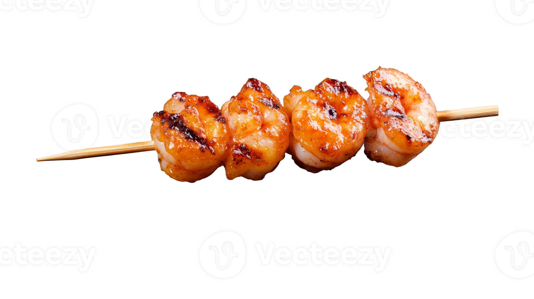 Skewer with grilled shrimps, transparent background png
