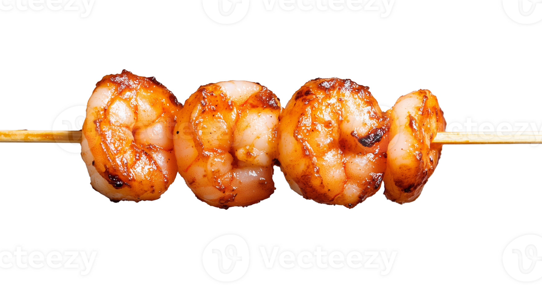 Barbecue shrimp on skewer, transparent background png