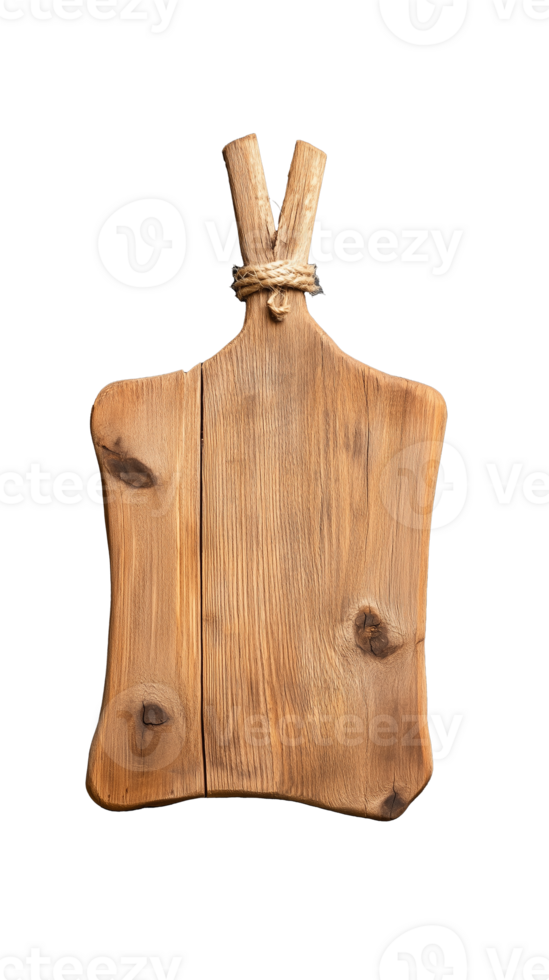 Wooden cutting board with rope handle, transparent background png