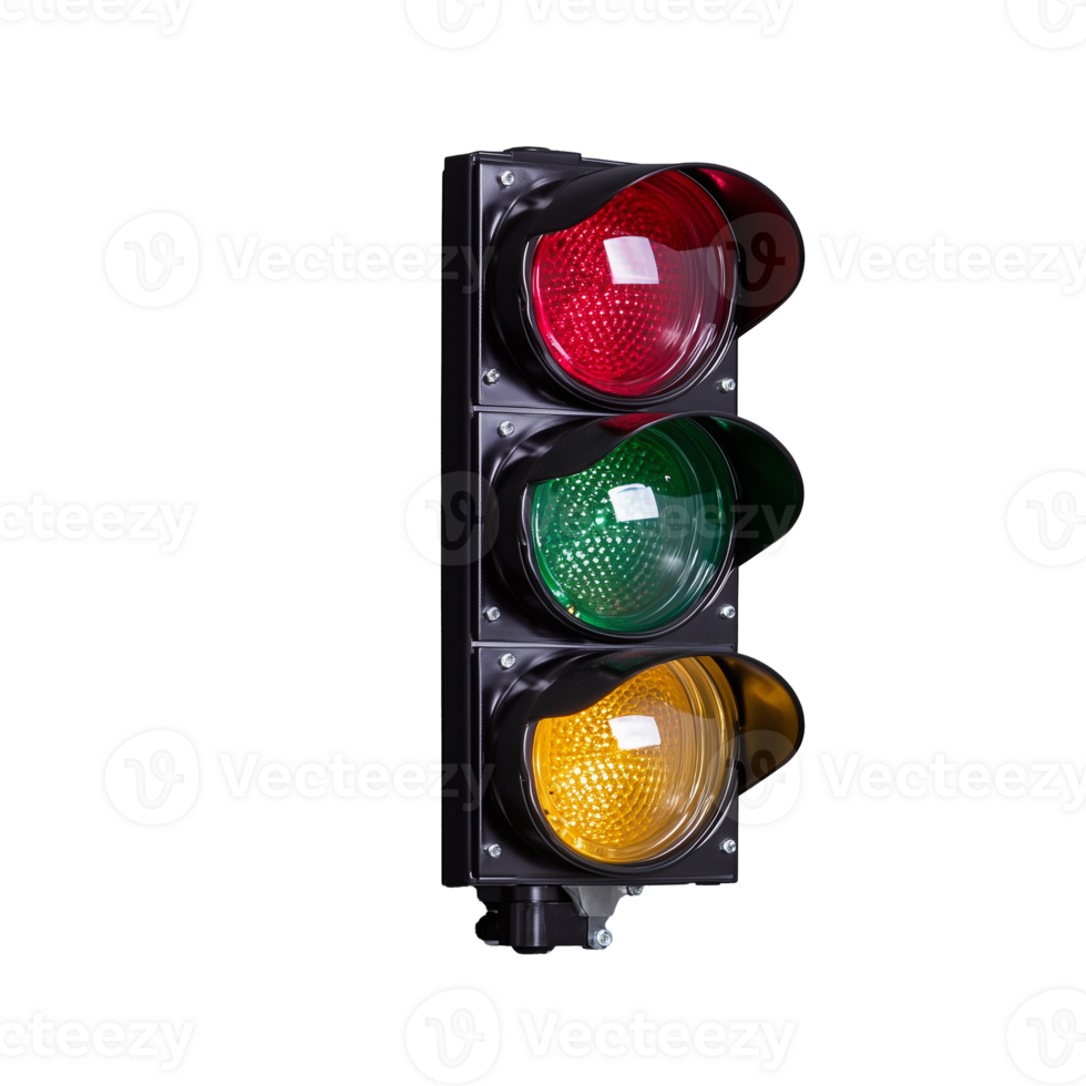 Traffic light with red, yellow, and green lights, transparent background png