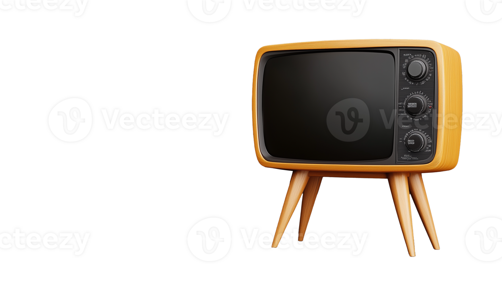 Retro yellow television set, transparent background png