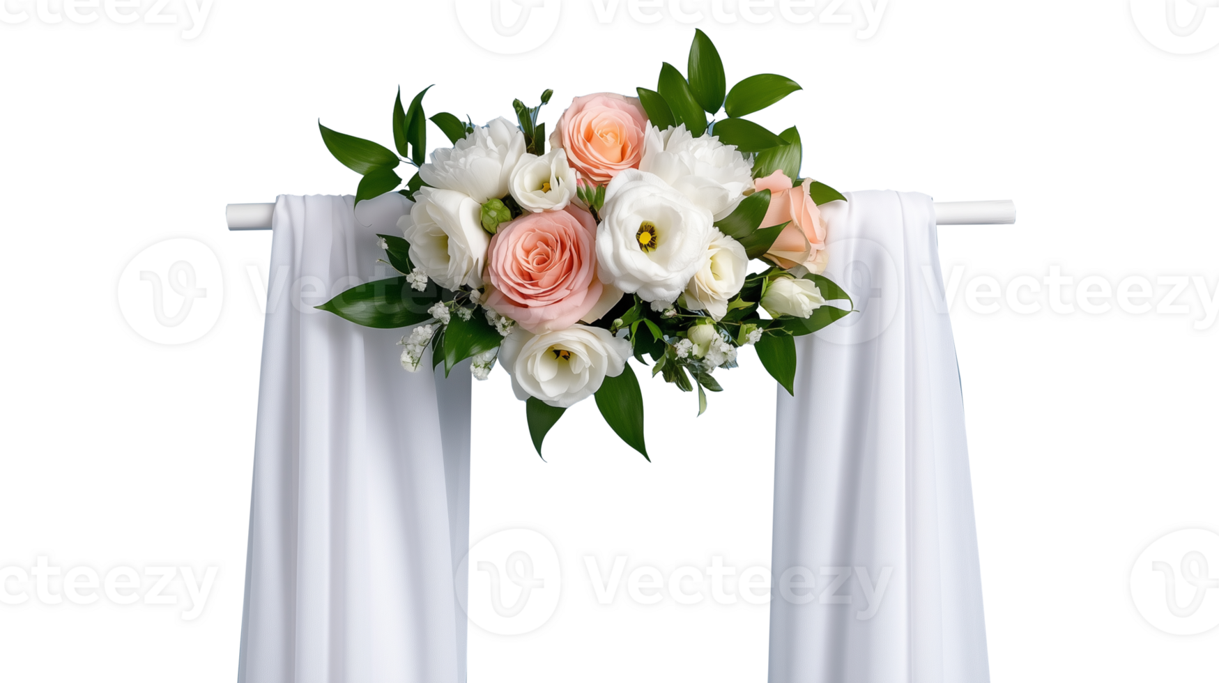 White arch with floral arrangement, transparent background png
