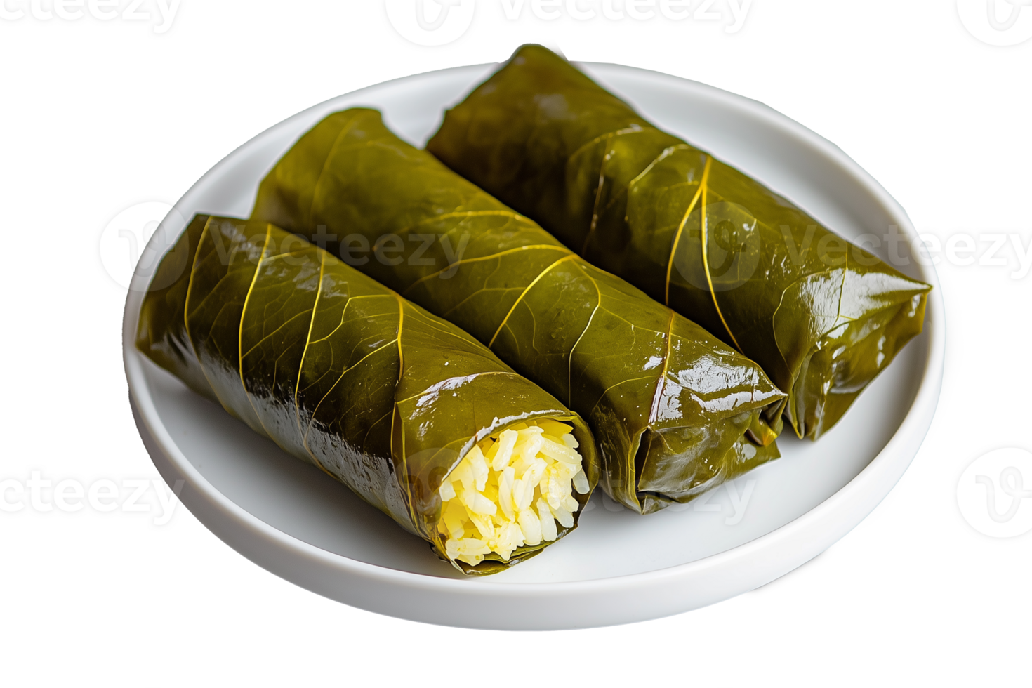 Dolma stuffed grape leaves on plate, transparent background png