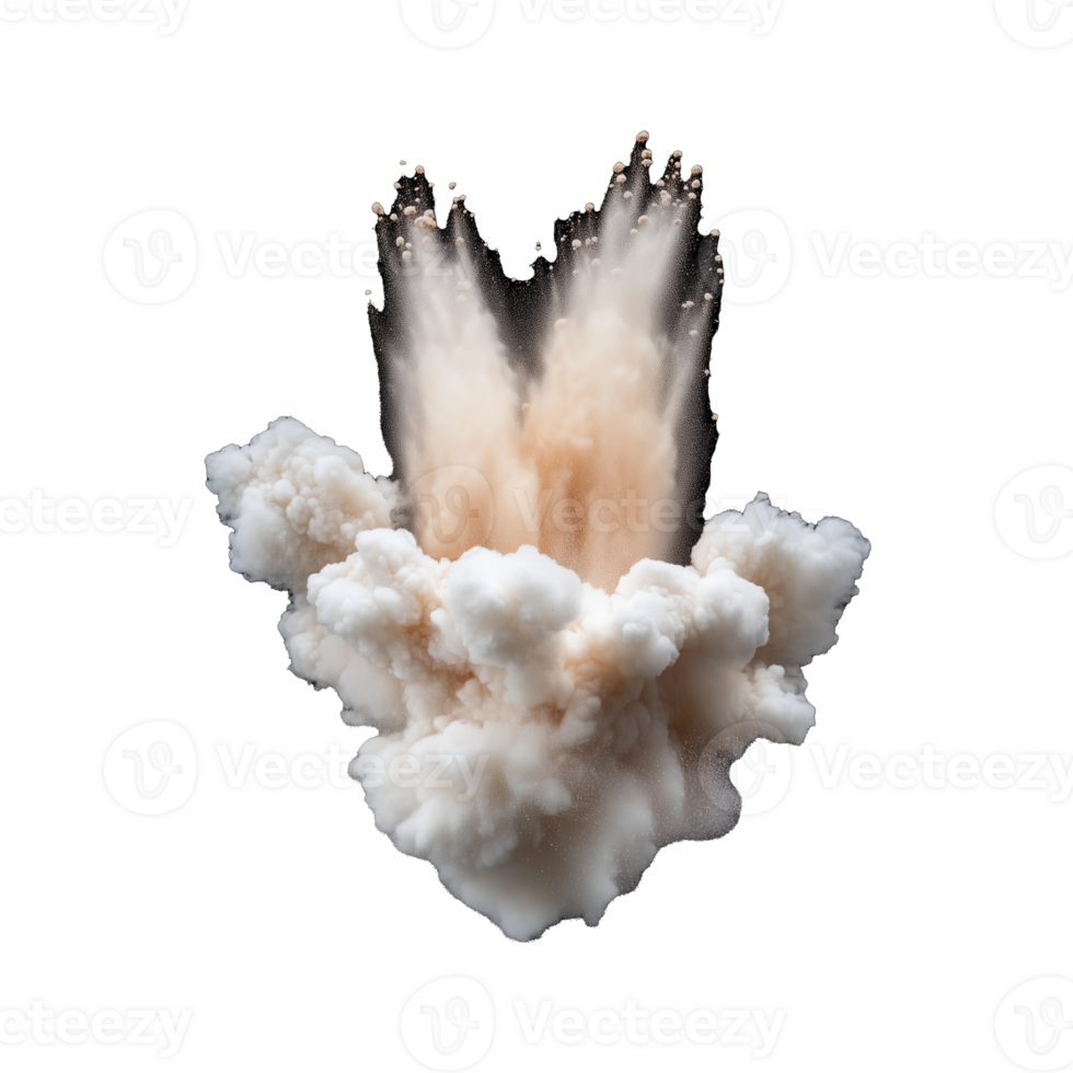 Exploding smoke cloud in black and white on transparent background png