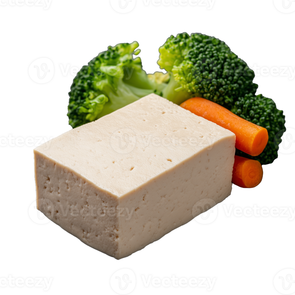 Tofu block with mixed vegetables on transparent background png